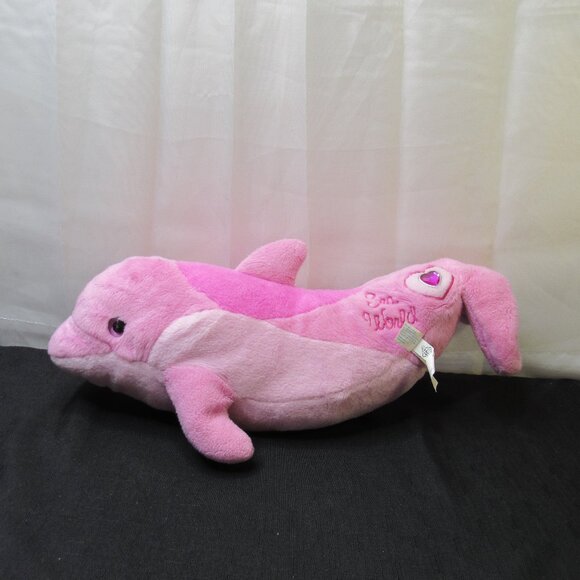 The Petting Zoo Pink Dolphin Plush Toy 17" Heart Gem Sea World 1994 Vintage - Picture 1 of 12